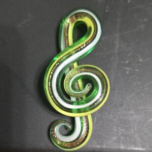 Green and Gold Glass Treble Clef Pendant
